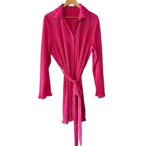 Lyaner Fuchsia Button Down Mini Shirt Dress with Belt